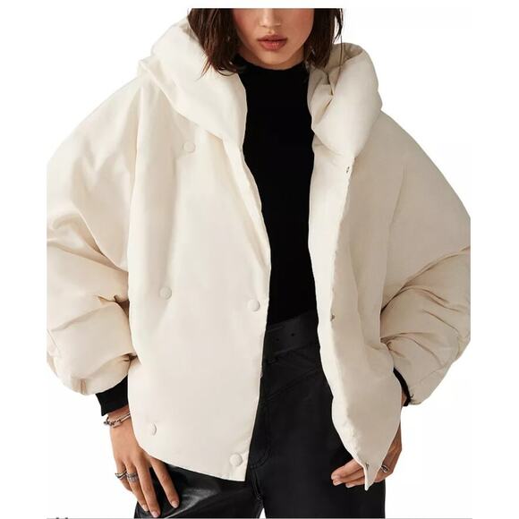 BA&SH Puffer Jacket Kali Double Breasted Hooded Cream Size 2 Oversized Designer - Picture 3 of 14